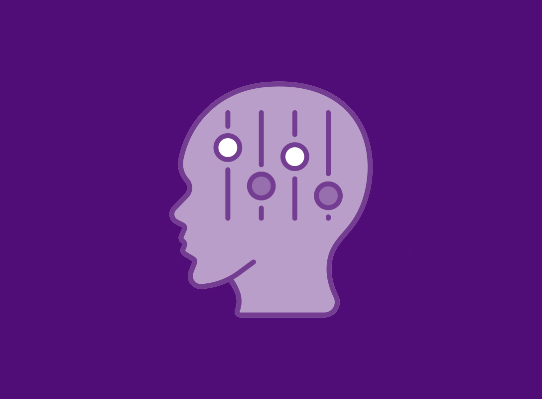 A human head with circles and lines inside the brain