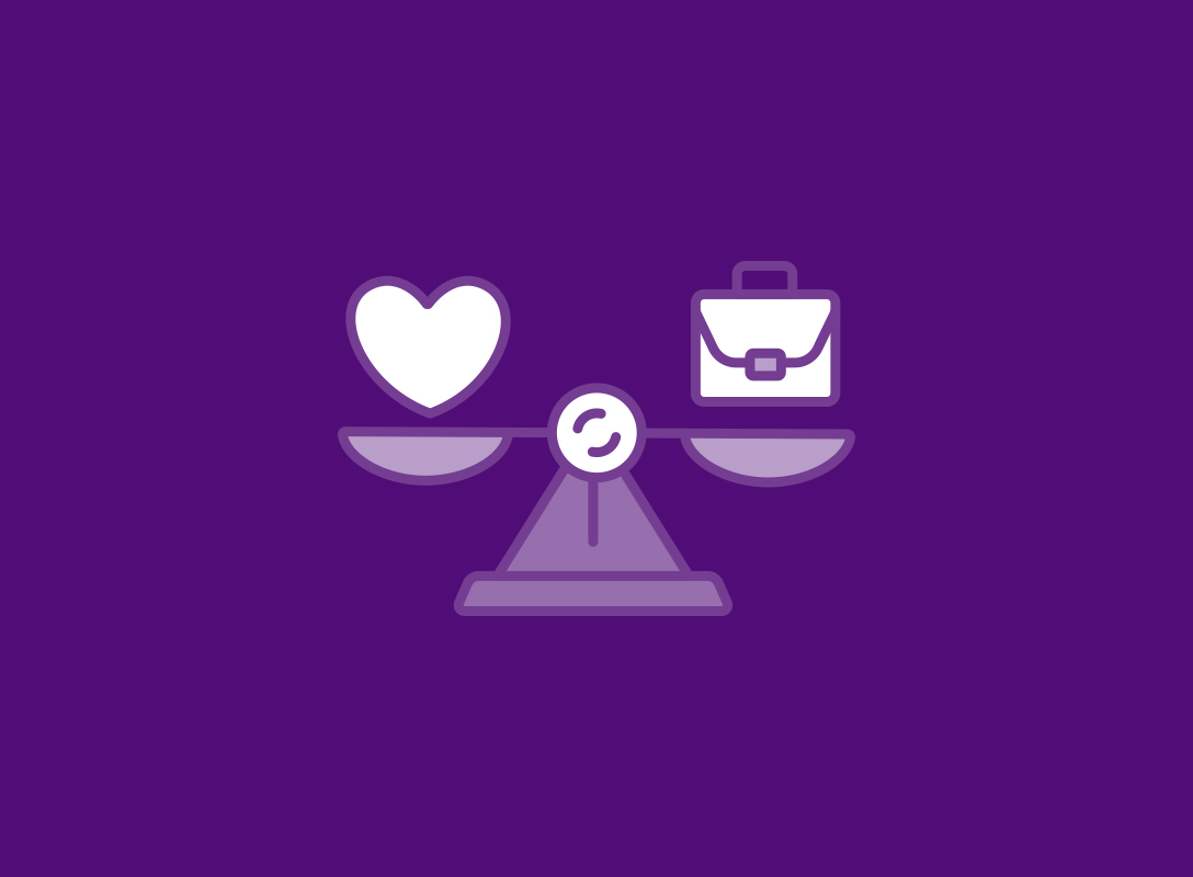 Weighing scales with a heart on one side and a briefcase on the other