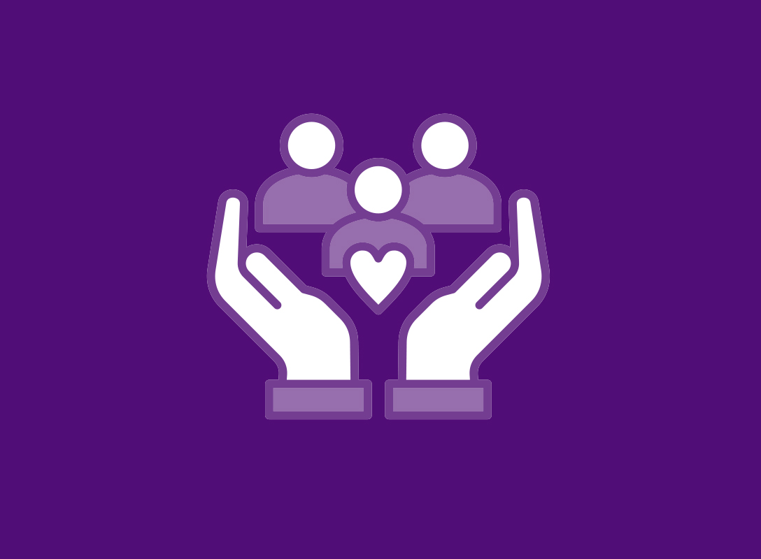 Two hands holding three people