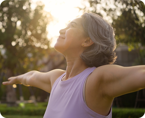 Older women stretching out her arms
